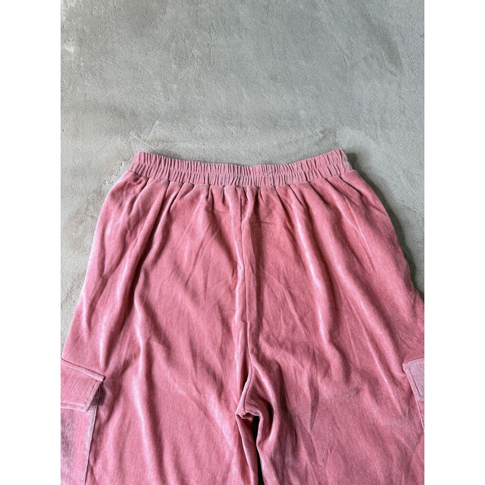 Lumiere Pink Velour Cargo Pants Women Size M Wide Leg High Rise Casual - Picture 10 of 11